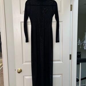 Sheer Black Long Sleeve Midi Dress